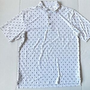 Bobby Jones Trophy Print Men's M White Performance golf‎ Polo Shirt